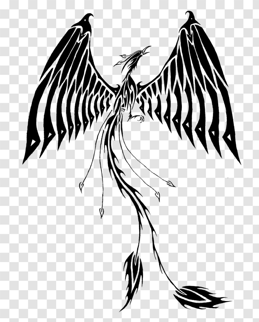 Tattoo Phoenix Flash - Black And White - Dragon Image Transparent PNG