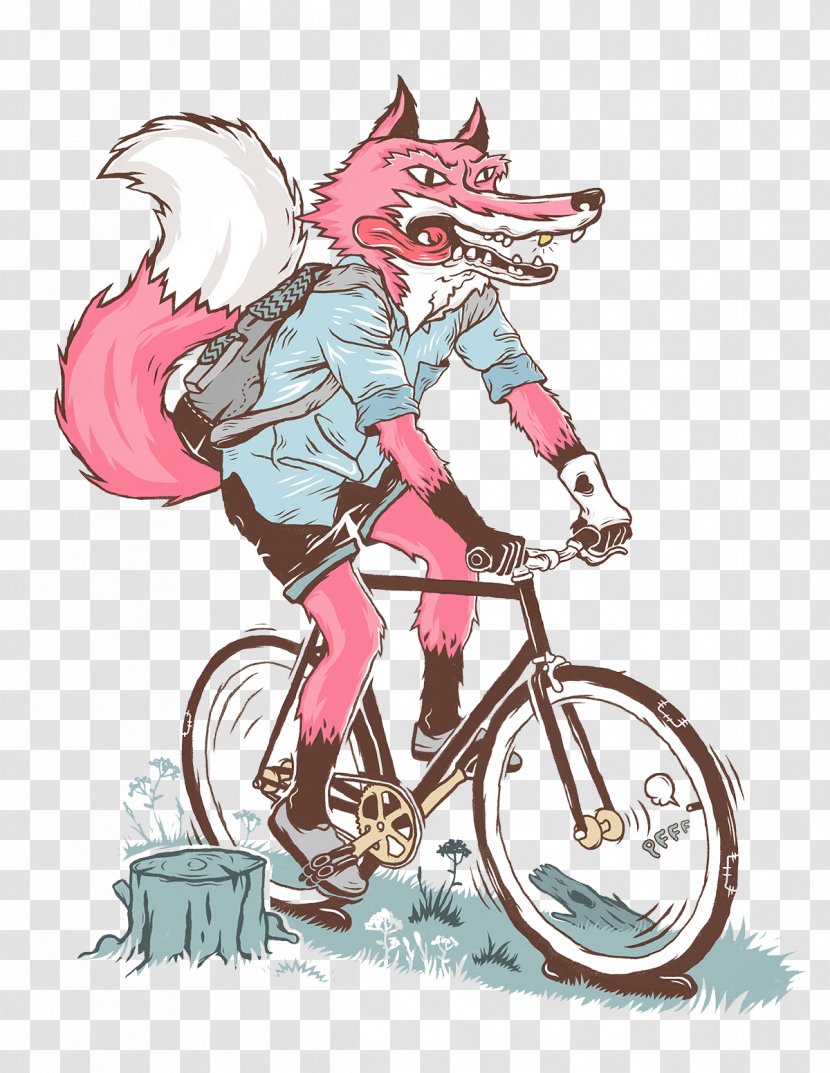 Cycling Cartoon Bicycle Wheel Illustration - Fictional Character - Fox Transparent PNG