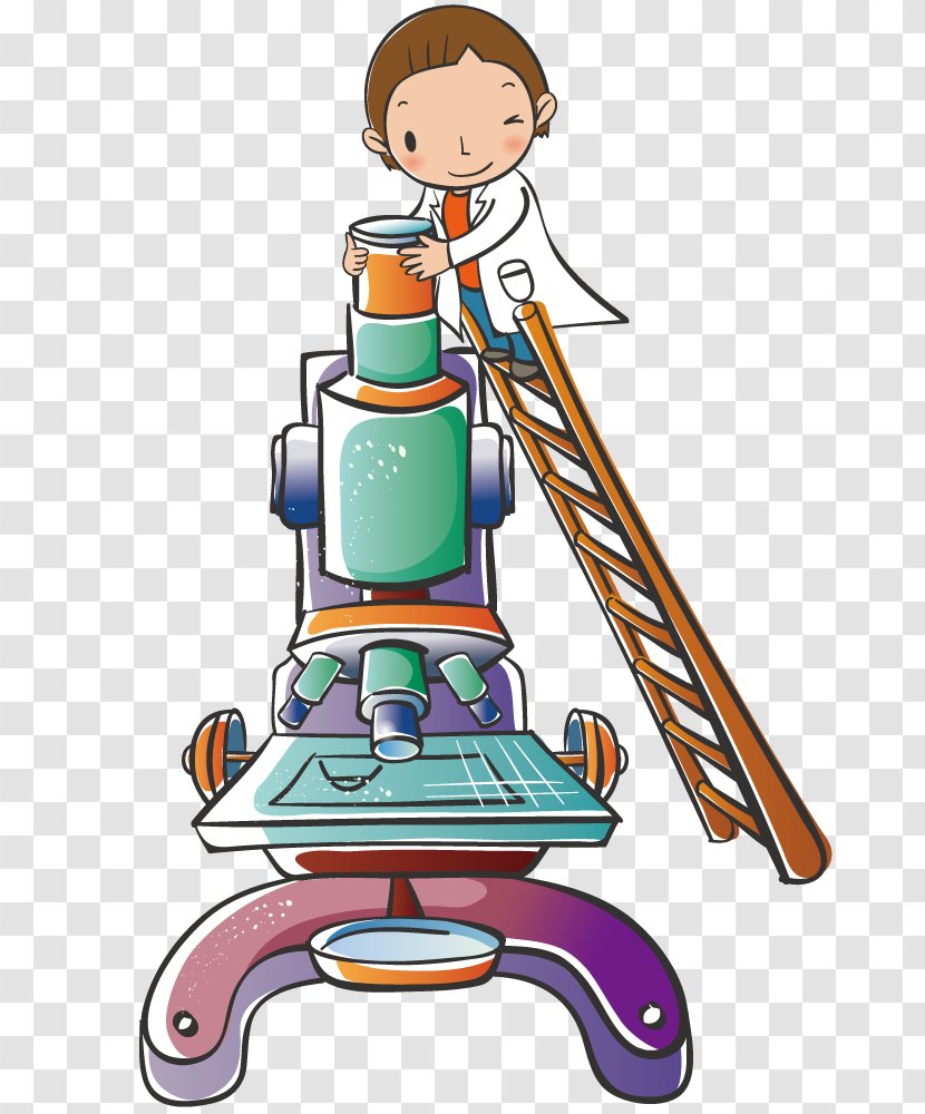 Cartoon Clip Art - Chemistry - Study Boy Standing On A Ladder Transparent PNG