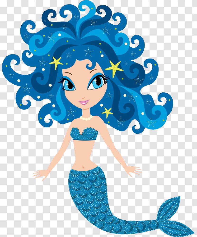 Mermaid Cartoon Drawing Illustration - Mythical Creature - A With Curly Hair Transparent PNG