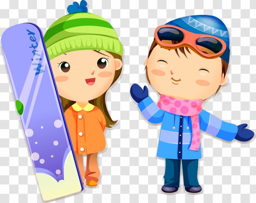Cartoon Comics Skiing Illustration - Vector Skateboard With Children Transparent PNG
