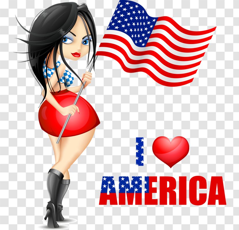 Flag Of The United States Woman Clip Art - Cartoon - I Love America Transparent PNG