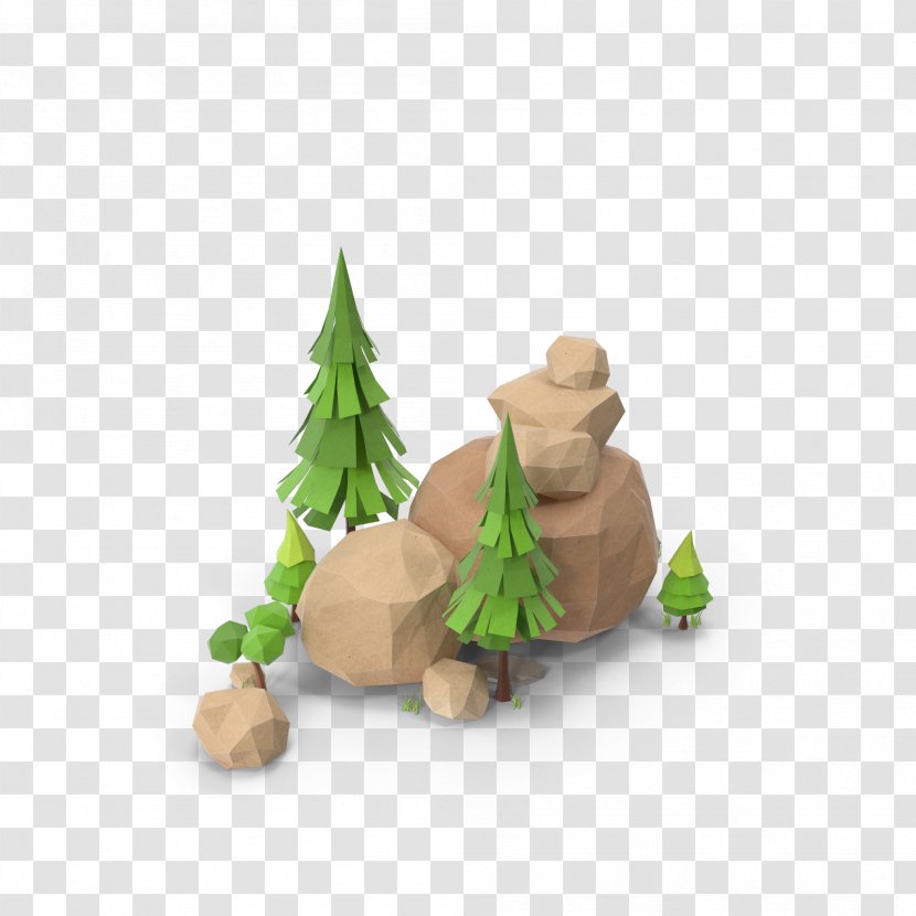 Low Poly Polygon Download - Tree Rock Transparent PNG