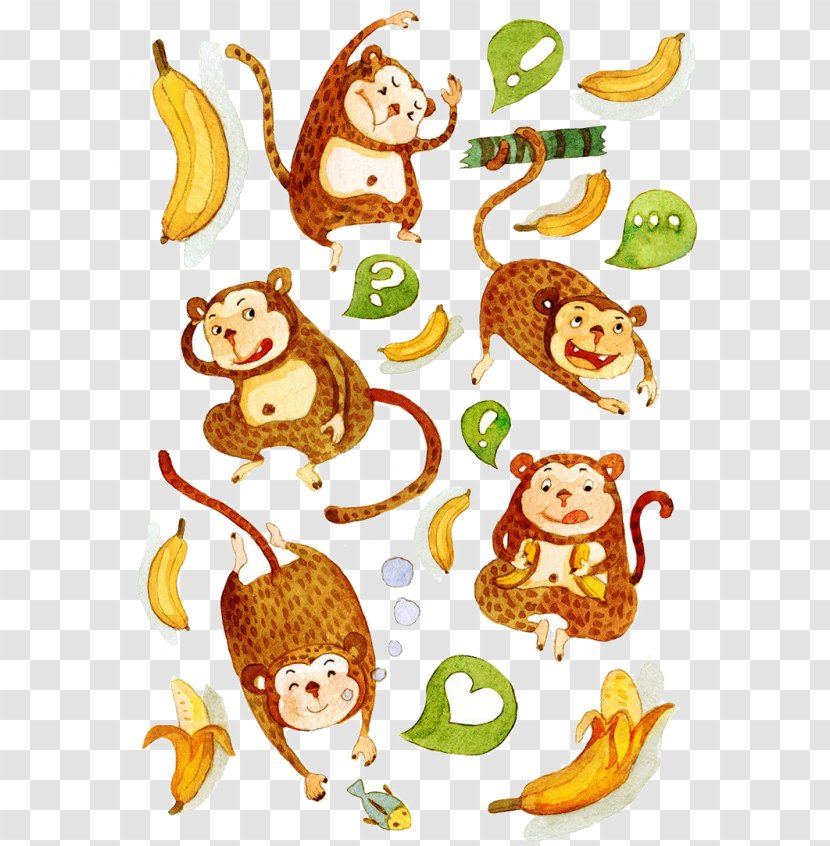 Monkey Drawing Illustration - Painting - And Bananas Transparent PNG