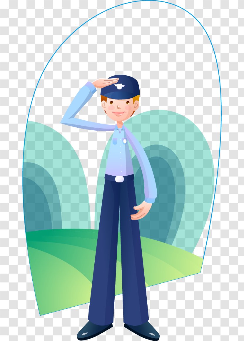 Salute Police Officer Cartoon Illustration - Blue - Male Transparent PNG