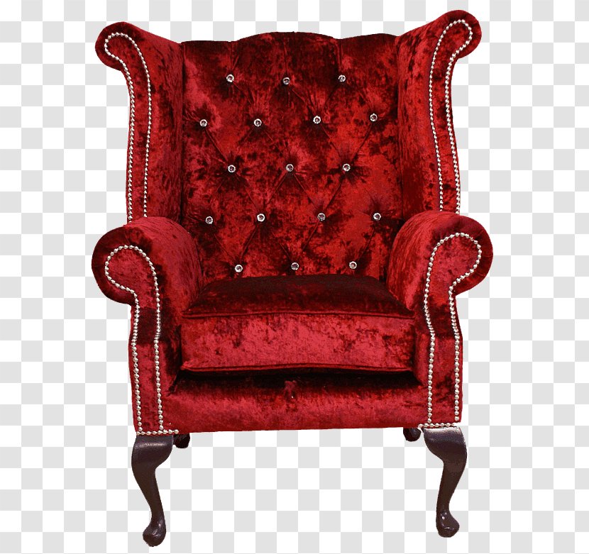 Wing Chair Couch Velvet Living Room - Shabby Chic - Red Transparent PNG