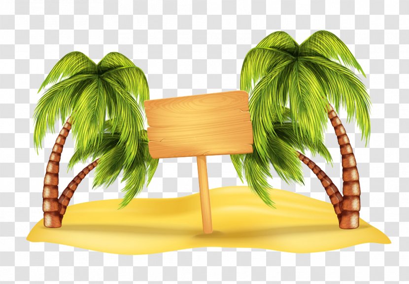 Beach Arecaceae Clip Art - Furniture - Wooden Sign And Coconut Trees Illustration Transparent PNG