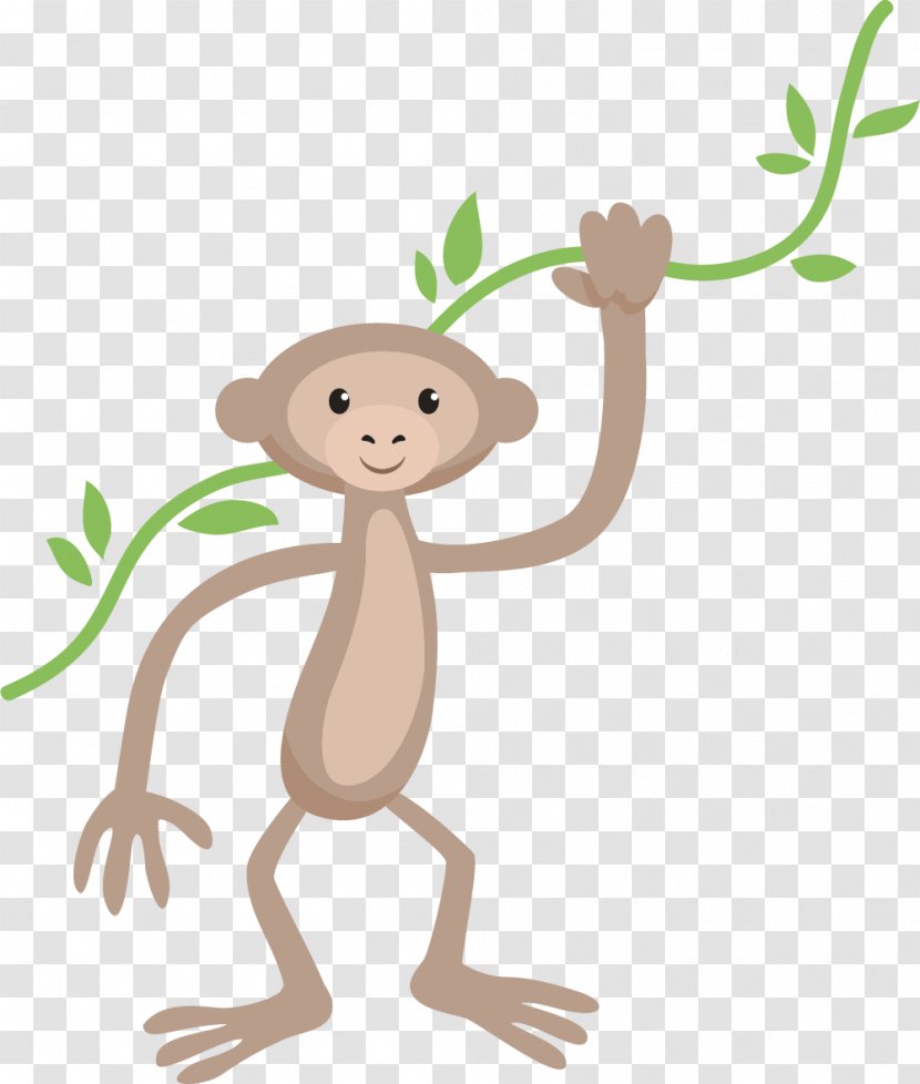 Monkey Cartoon - Finger - Hand Painted Brown Vines Transparent PNG