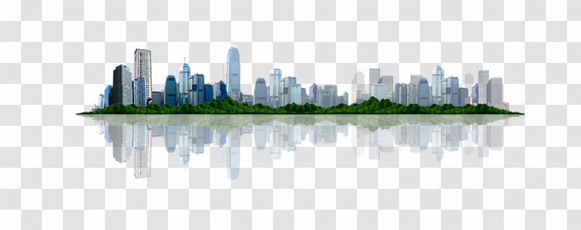 City Architecture - Skyline - Island Reflection Decoration Material Transparent PNG