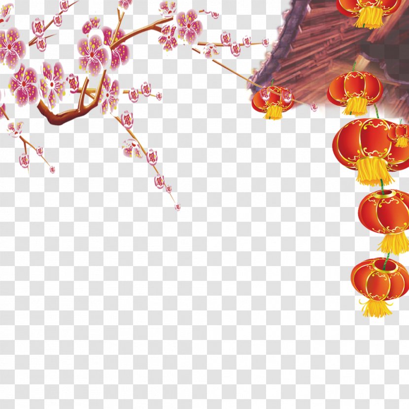Chinese New Year Lantern Apricot - Floral Design - Plum Transparent PNG