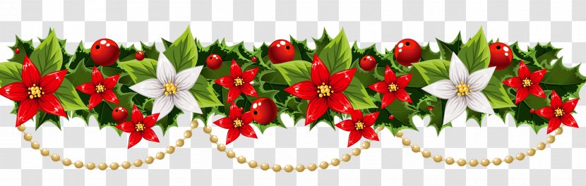 Christmas Decoration Poinsettia Garland Clip Art - Floristry - Vector Wreath Transparent PNG