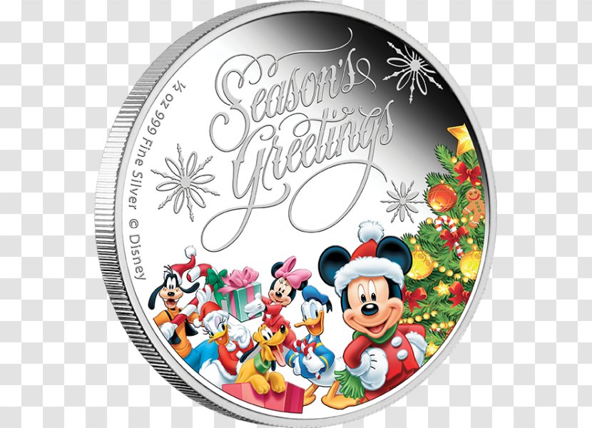 Mickey Mouse Minnie Daisy Duck New Zealand Coin - Silver - Season's Greetings Transparent PNG