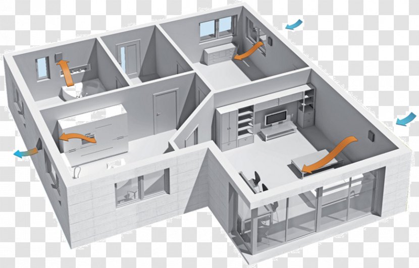 Air Handler Kontrollierte Wohnraumlüftung Heat Recovery Ventilation Room Distribution Abluft - Building - House Transparent PNG