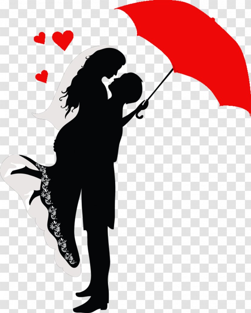 Romance Drawing Couple Silhouette Clip Art - Umbrella - Hugging Transparent PNG