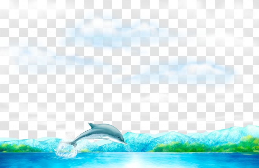 Dolphin Blue Cartoon Wallpaper - Turquoise - Ocean Jumping Transparent PNG