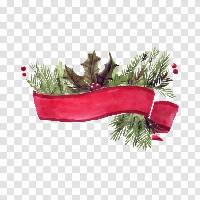 Christmas Paper Ribbon Watercolor Painting - Tree - Drawing Transparent PNG