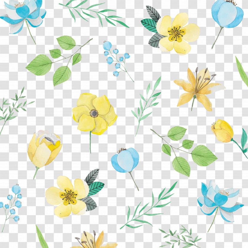 Watercolor Painting Flower Blue Pattern - Floristry - Yellow Transparent PNG