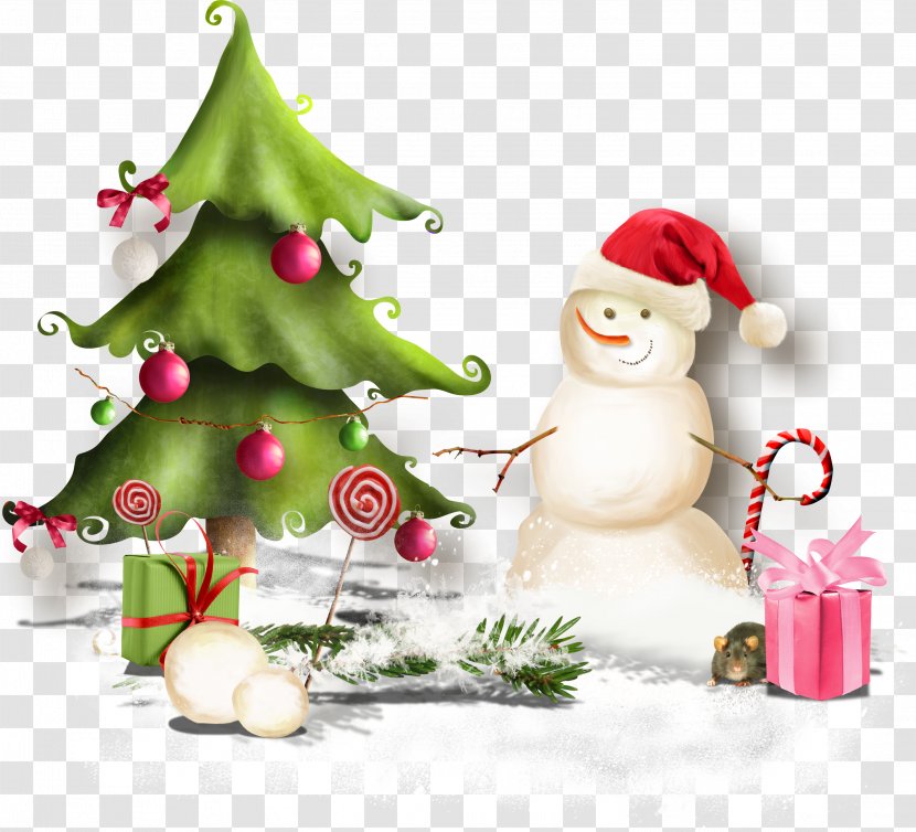 Christmas Tree Snowman Ded Moroz New Year Clip Art - Vignette Transparent PNG