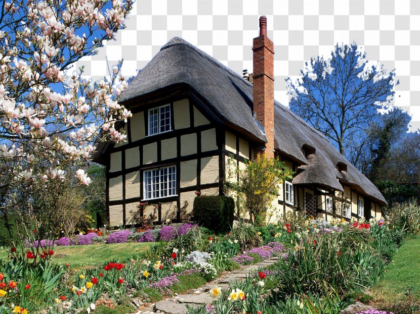 England Manor House English Country Cottage - Backyard - Charming Landscape Two Transparent PNG