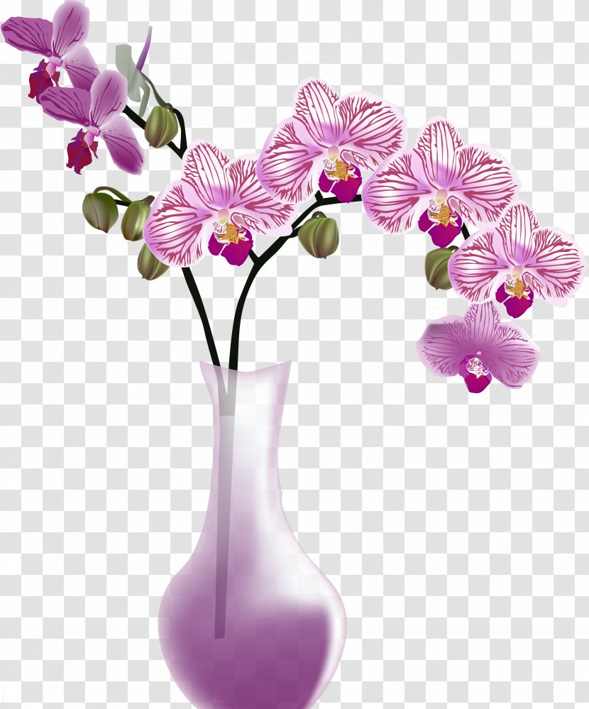 Flower Vase Orchids Clip Art - Lilac Transparent PNG
