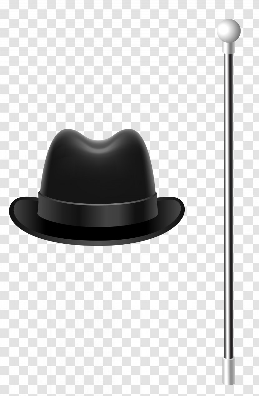 Fedora Hat Clip Art - Black And White - With Cane Clipart Picture Transparent PNG