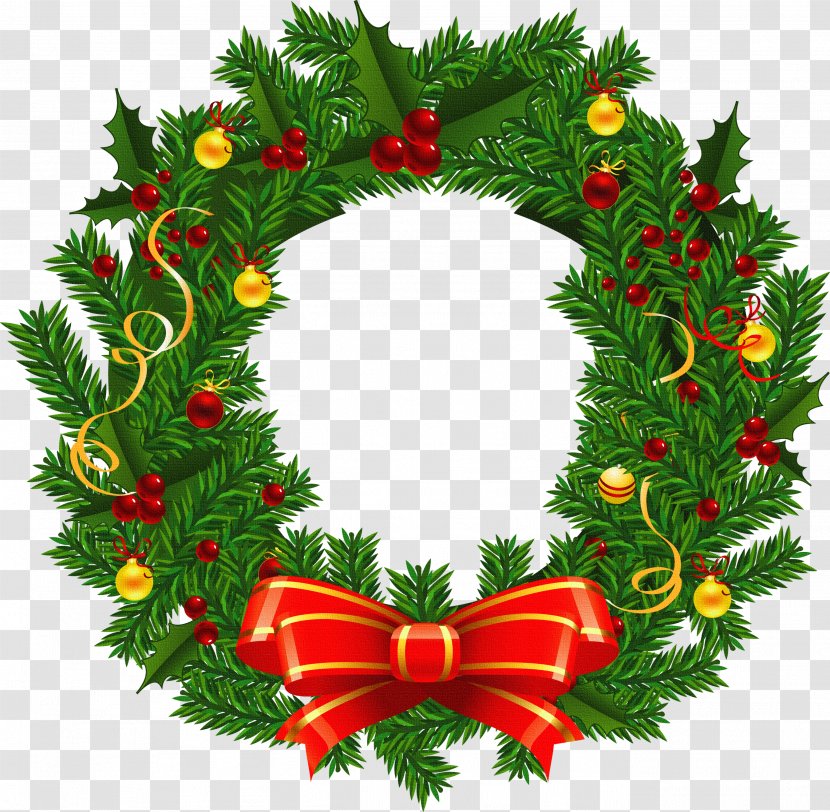 Christmas Wreath Santa Claus Clip Art - Decor - Holly Wreaths Transparent PNG