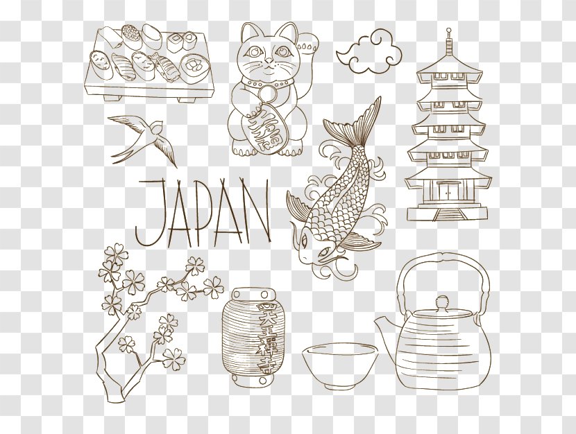 Japanese Cuisine Sushi Cat - Body Jewelry - Hand-drawn Elements Of Japan Transparent PNG