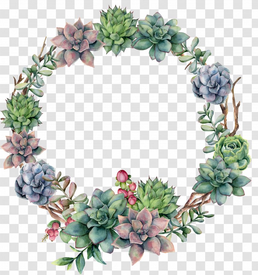 Watercolor Christmas Wreath - Cactus - Decoration Interior Design Transparent PNG