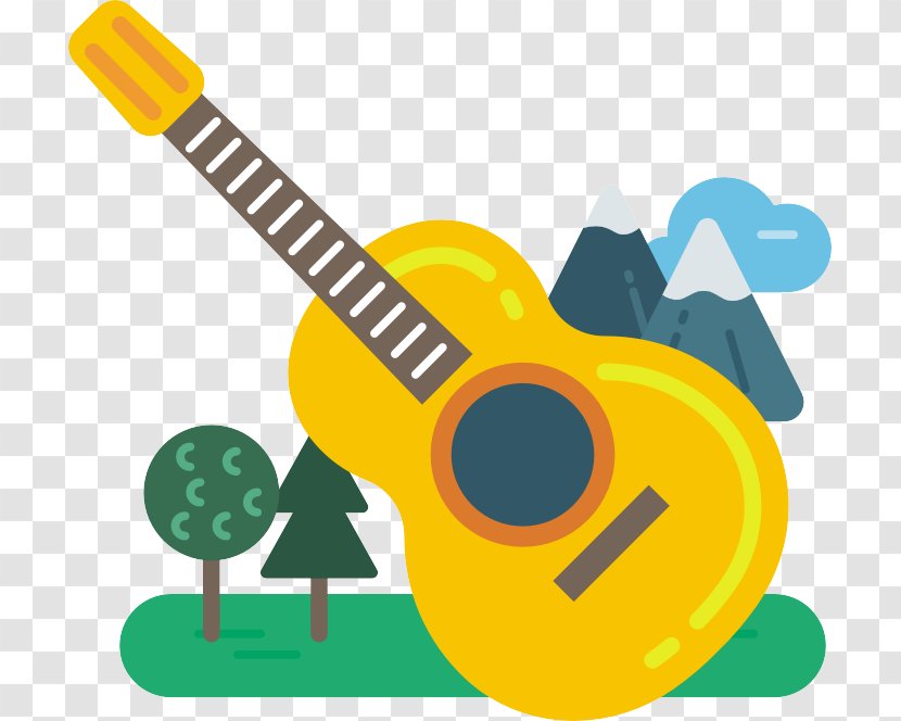 Acoustic Guitar Drawing - Flower - Cartoon Vector Transparent PNG