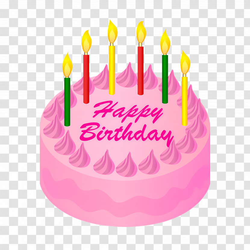 Birthday Cake - Pink Birthday Cake With Candles Transparent PNG