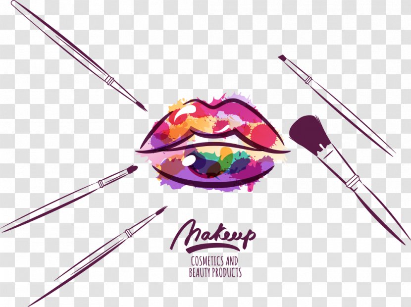 Cosmetics Makeup Brush Make-up Artist Illustration - Beauty - Vector Tools And Lips Transparent PNG