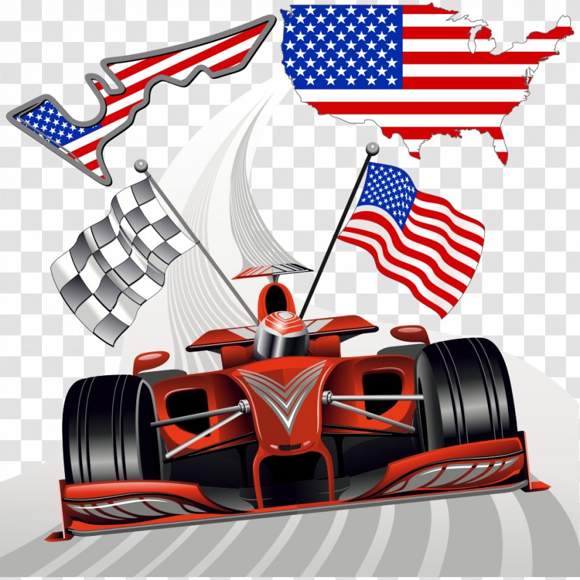 Formula One Auto Racing Race Track Flags - Vector Flag Studded Sports Car Transparent PNG