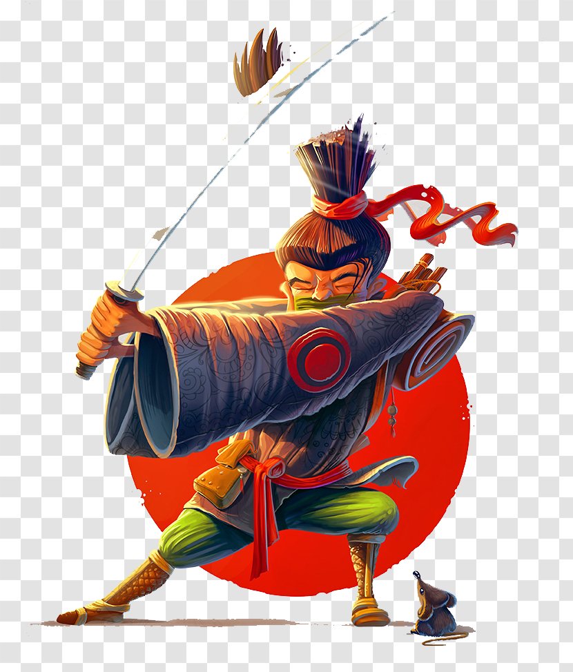 Samurai Character Cartoon Illustration - Poster - Sword Play Transparent PNG