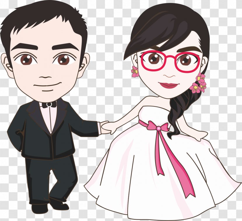 Marriage Wedding Cartoon - Heart - Bride And Groom Transparent PNG