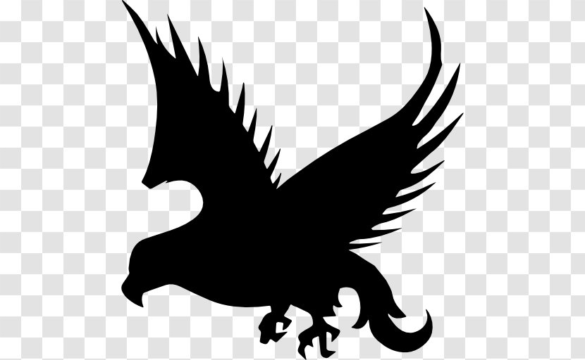 Bird Falcon - Black And White - Vector Transparent PNG