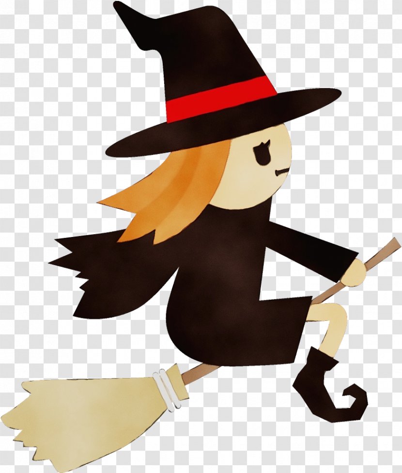 Cartoon Witch Hat Costume Broom - Wet Ink - Accessory Headgear Transparent PNG
