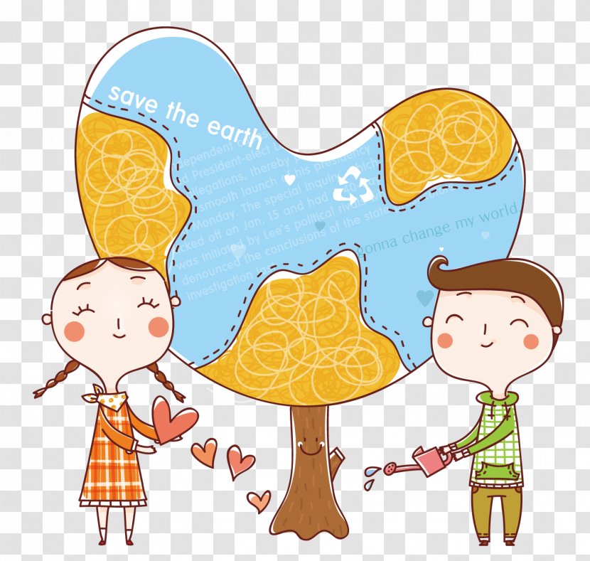 Earth Day High-definition Television Environmental Protection Wallpaper - Cartoon Couple Transparent PNG