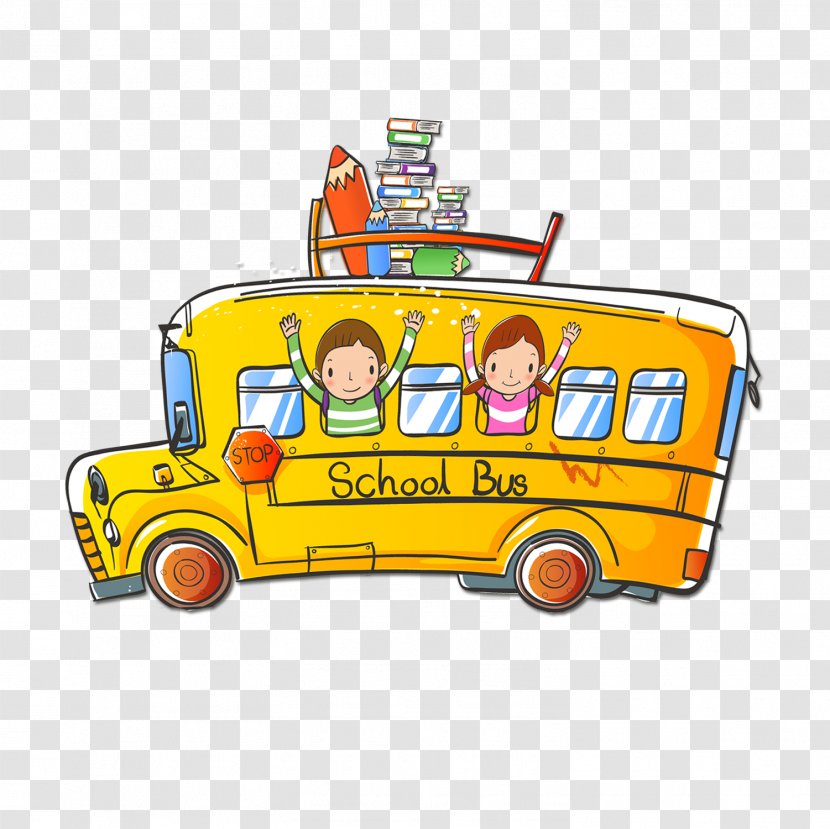 School Bus - Compact Car - Cartoon Transparent PNG