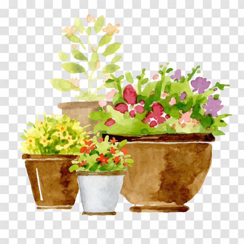 Euclidean Vector Flowerpot Adobe Illustrator - Grass - Hand Painted Potted Plants Transparent PNG