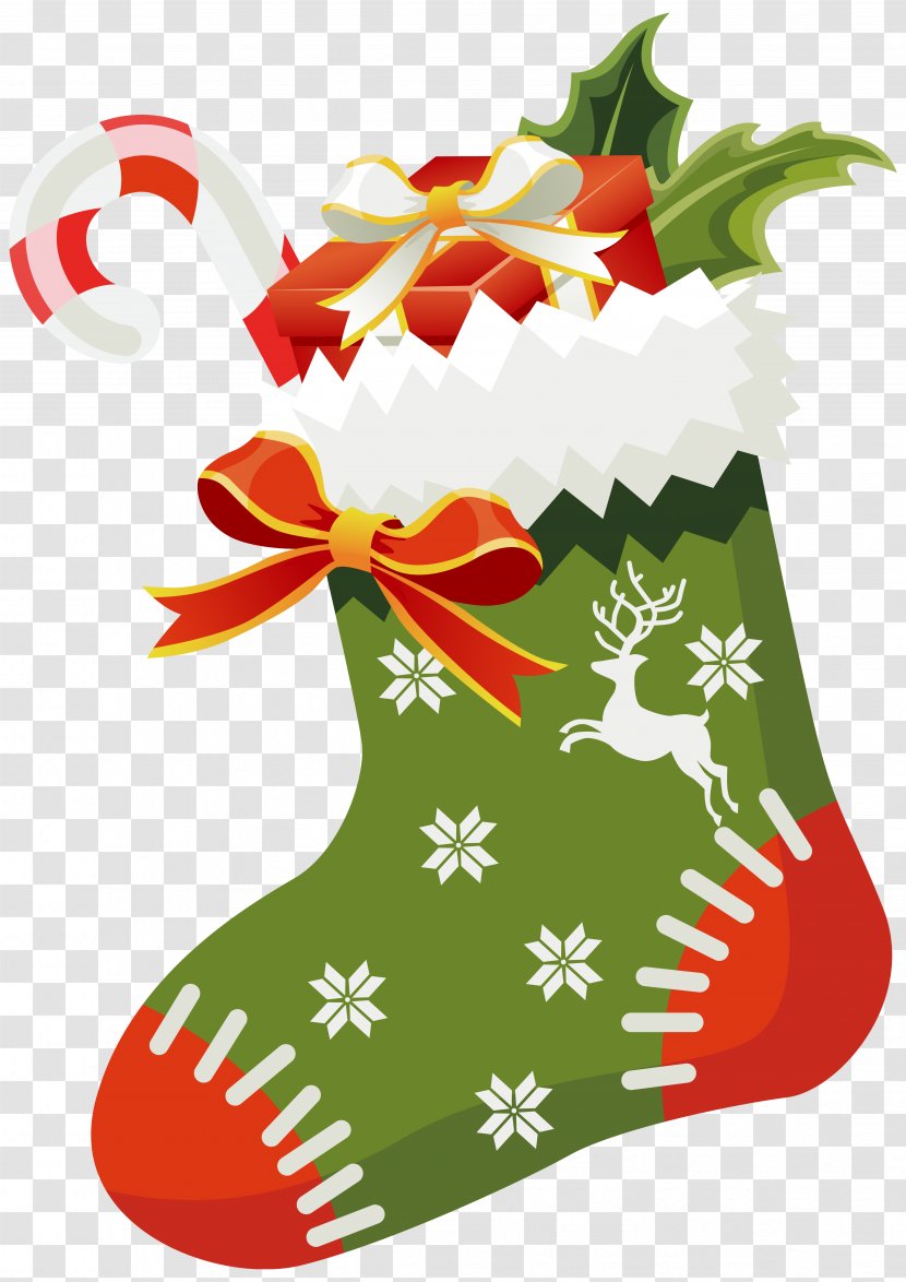 Christmas Stocking Santa Claus Clip Art - Green Clipart Image Transparent PNG