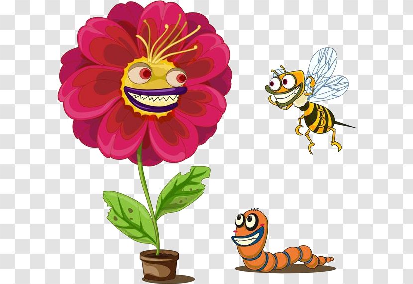 Insect Cartoon Illustration - Cut Flowers - Flower Bee Insects Transparent PNG