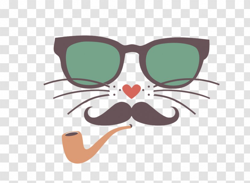Cat Hipster Moustache Illustration - Vector Avatar Transparent PNG