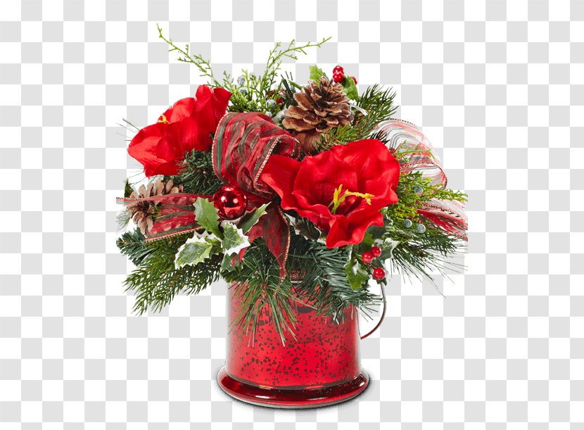 Floral Design Garden Roses Flower Bouquet Cut Flowers - Christmas Ornament - Tabletop Greenery Boxwood Transparent PNG