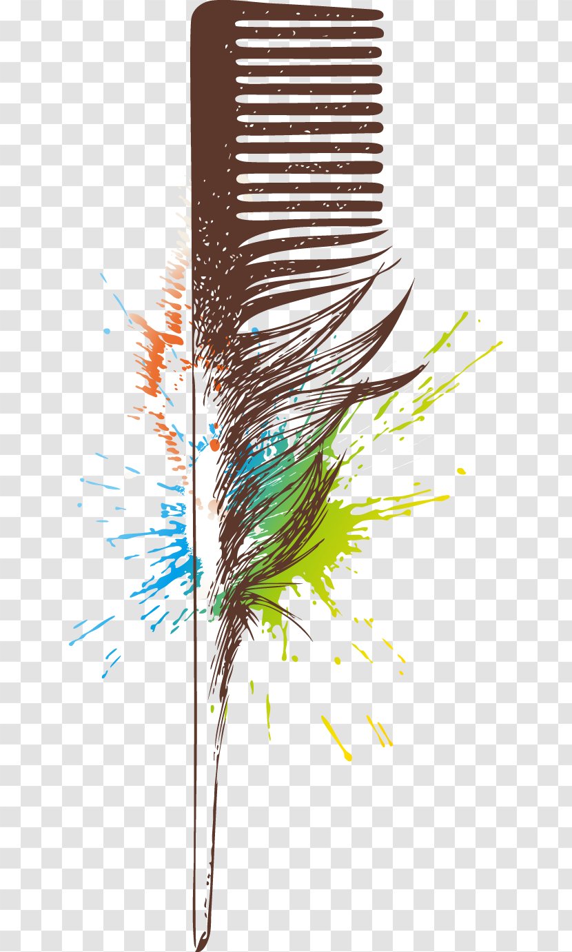 Comb Feather Watercolor Painting Ink Brush - Creative Cartoon Hand-painted Transparent PNG