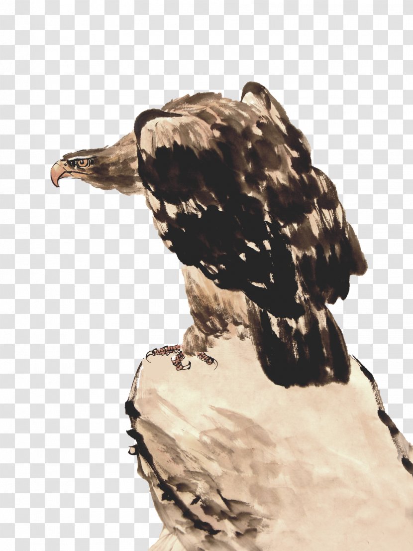 Chinese Painting Ink Wash Eagle Hawk Gongbi - The Top Of Sea On Transparent PNG