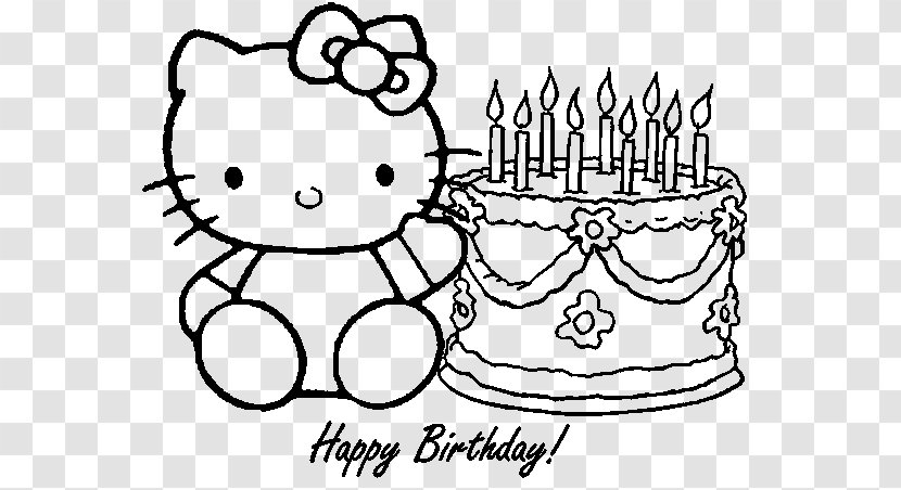 Hello Kitty Coloring Book Birthday Drawing - Silhouette - Happy-birthday Template Transparent PNG