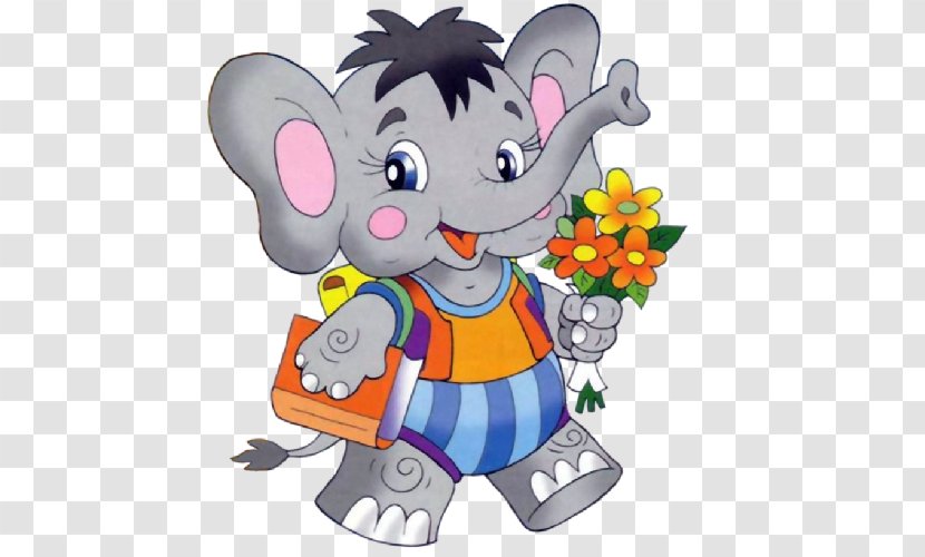 Elephant School Cartoon Clip Art - Mythical Creature - The Little Monkey Scatters Flowers Transparent PNG