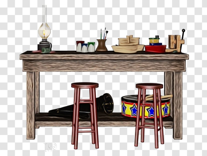 Furniture Table Room Desk Stool - Watercolor - Rectangle End Transparent PNG