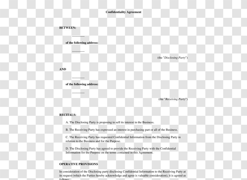 Document Business Letter Of Intent Hotel Form Transparent PNG