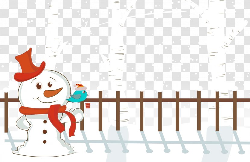 Snowman Snowflake Postcard Illustration - Vector Painted Transparent PNG